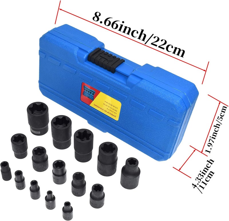 Yuesstloo 15Pcs Torx Plus Socket Set, External Torx Plus Socket Set, 6 Point EP Socket EP4 - EP24 With 1/2'' 3/8'' 1/4'' Dr, Replacement for E-TORX, Works with Most Cars and Tesla - Image 5